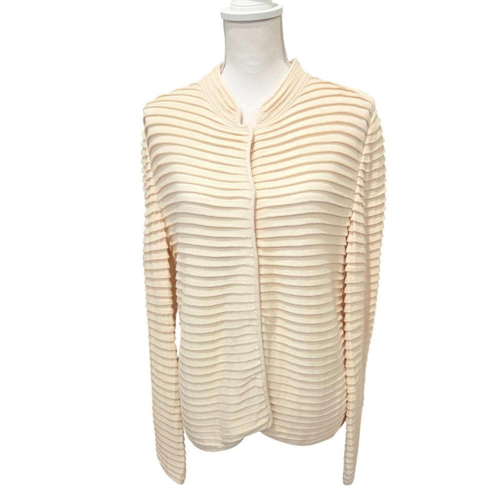 Giorgio Armani Pleated Silk Cashmere Cardigan Open Front Cream Designer 46 M